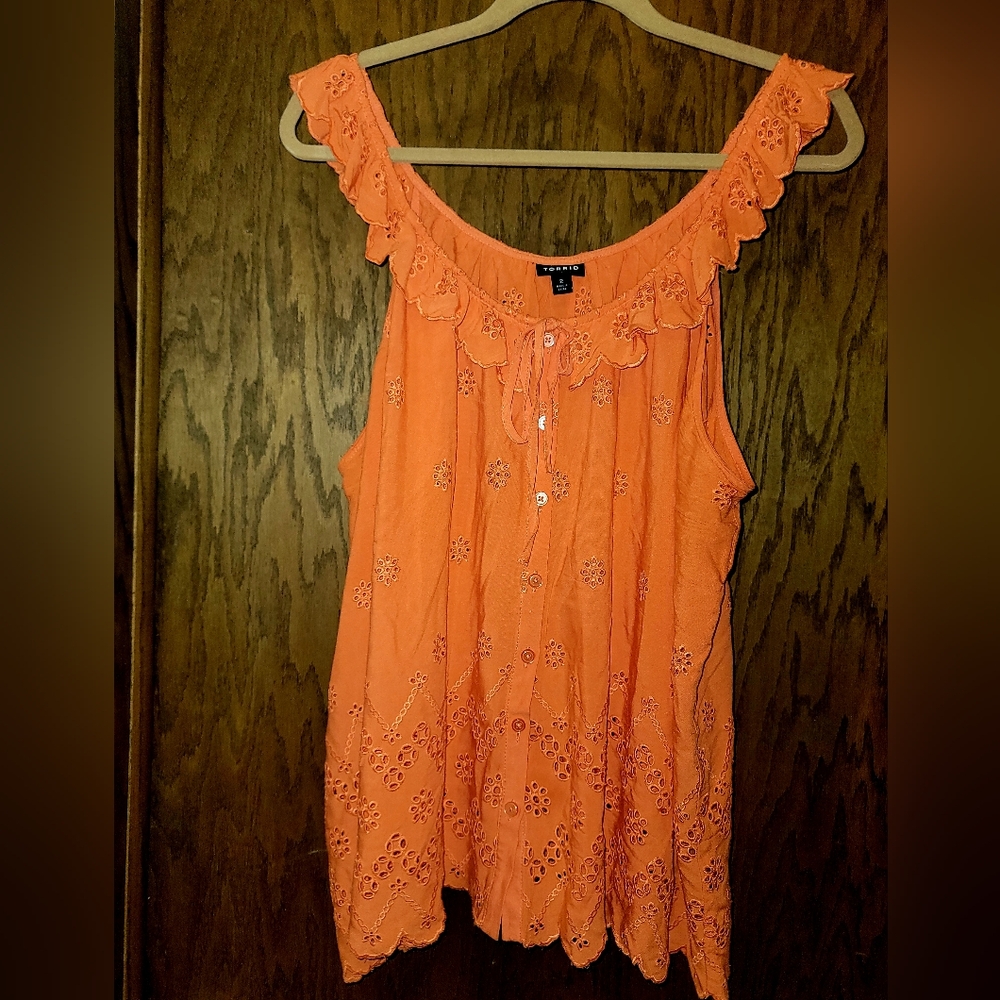 Torrid Ruffle Eyelet Tank Size 2 Orange